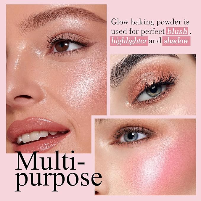 KYDA Baked Blush, Radiance Bronzer Glow Makeup, High Glossy Face Blusher, Shimmer Pressed Powder Blush, Buildable Lightweight Formula, Multiuse Baked Powder for Face Eye Cheeks, #05