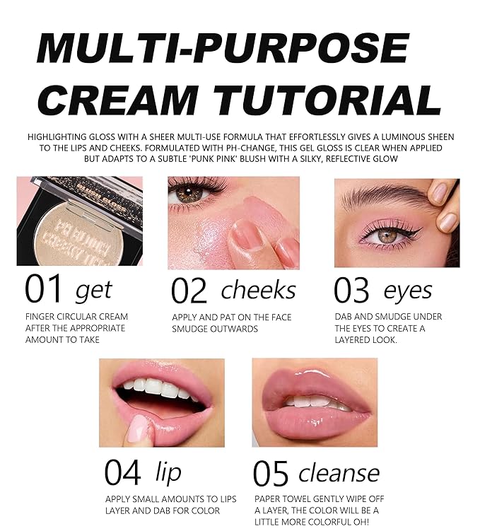 Multi Glow Balm Blush, Ph Changed Hydrating Tinted Cream Blush for Cheek & Eye & Lip Tint, Creamy Lightweight Blendable Highlighter Blusher, Face Illuminator, Radiant Skin Finish, #02