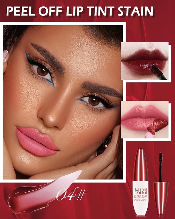 Peel Off Lip Stain - Nude Pink Matte Lip Liner Stain Waterproof Long Wear 24H, High Pigmented Lip Tattoo Peel Off Lip Tint Stain, Transfer-Proof & Non-Stick Cup, Liquid Lip Gloss Makeup for Women-04