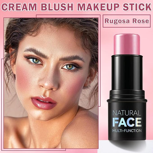 Cream Blush Stick Multi-use Blush Makeup Stick for Cheeks and Lips Blendable and Buildable Color Matte & Dewy Finish Lightweight Long Lasting(05 RUGOSA ROSE)