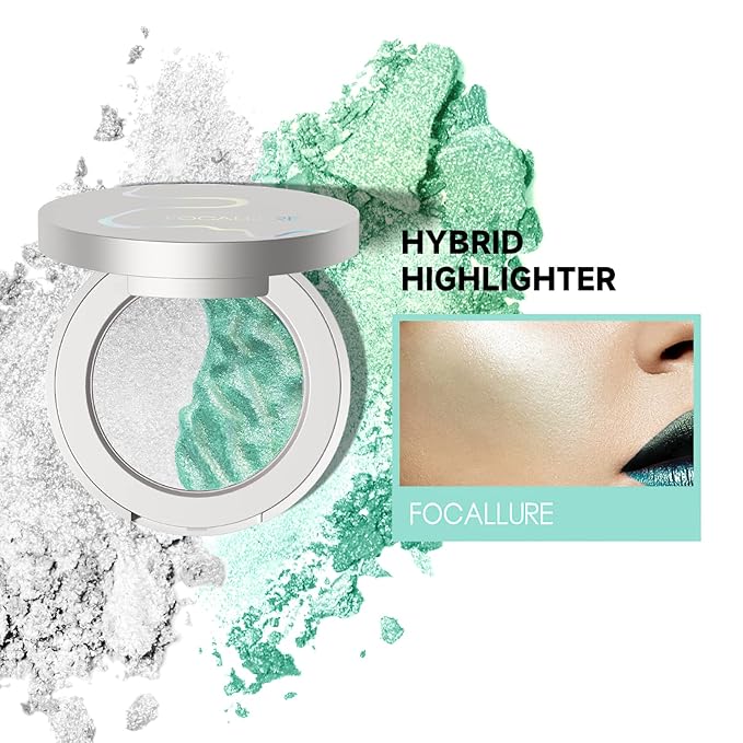 FOCALLURE Chameleon Hybrid Highlighter Powder, Metallic Bronzer Highlighter Powder Kit, Shimmer Face Illuminator Makeup Powder Palette for All Skin Tones, Highly Pigmented, #SV04 EGO