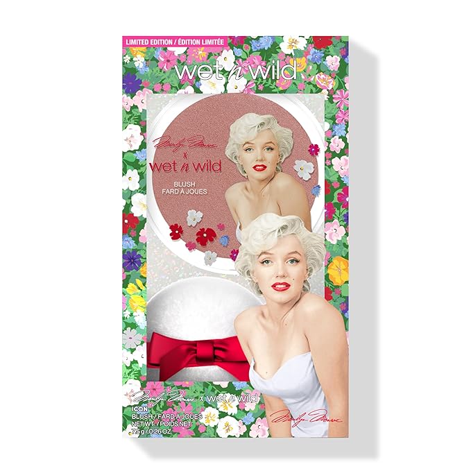 wet n wild Marilyn Monroe Collection Icon Blush – Velvety Pearlescent Powder Blush, Buildable & Blendable Formula Infused with Vitamin E, Includes Sponge Applicator, Cruelty-Free – Rose