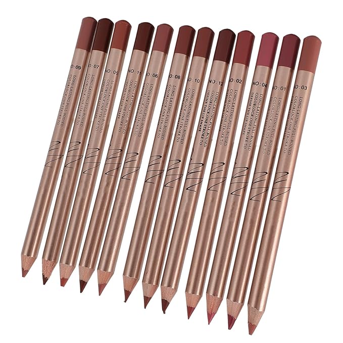 12PCS Long Lasting Lipliner Set High Pigmented, Smudge Proof Lip Makeup Pencil for Daily Use, Silky Smooth Application with 3mm Fine Tip