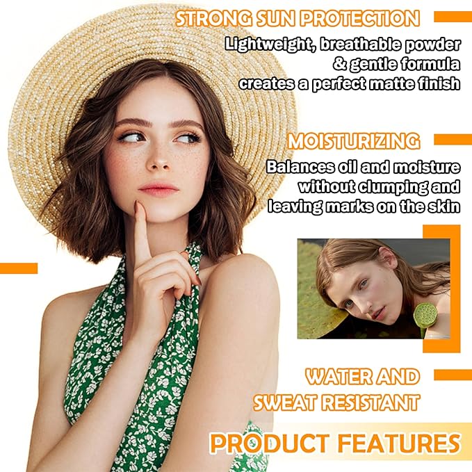 Sunscreen Setting Powder Brush SPF 50 PA++,Matte Translucent Loose Setting Face Powder,Brush On Powder Sunscreen for Face,Long Lasting Oil Control Mineral Brush Makeup Setting Powder