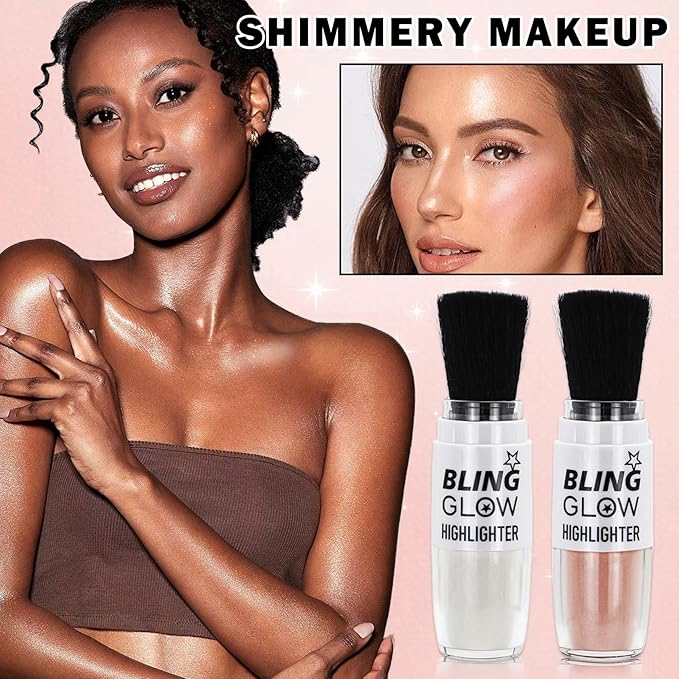 AWCCXMYM Glitter Powder Highlighter Powder Smooth Brighten Natural Flawless Mineral Shimmer Powder Makeup for Face Body Hair Instantly Glowing Vegan & Cruelty Free 02#Fairy Pink