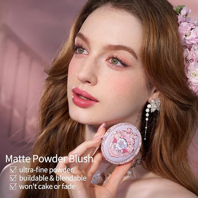 Flower Knows Midsummer Fairytales Embossed Blush 03 Ballet Fairy+Butterfly Cloud Collar Angled Powder Brush Pearly Moonlight