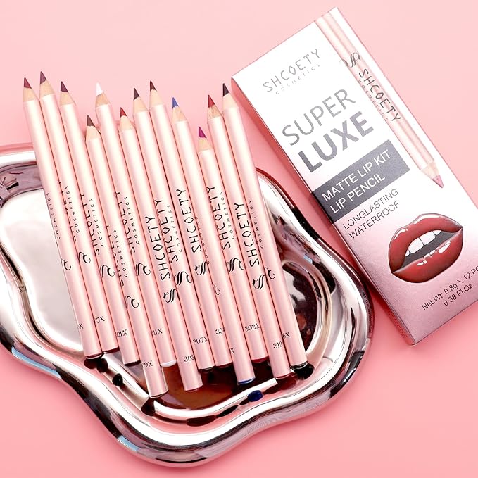 12 Colors Lip Liner Combo, Matte Nude Lipstick Long Lasting and Non-removal Waterproof Smooth Ultra Fine Texture High Pigmented Lip Plumping Brown Black Color Lip Pencil Makeup