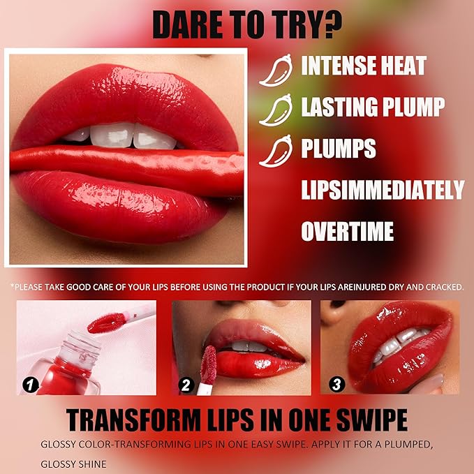 Plumping Lip Gloss With Chili Extract, Fuller Lips Instantly! Ultra-Hydrating & Nourishing, Volumizes, High-Shine, Lip Plumping Lip Tint Lipstikc, and Define Your Lips Naturally (B, 03)