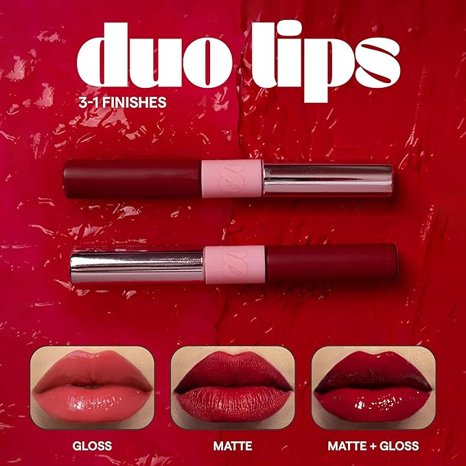 SARELLY CREATIVO LAB | Duo Telenovela Lips Matte & Gloss Lip Kit | Hydrating Red Lipstick + Non-Sticky Gloss | Cruelty Free