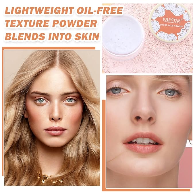 2PCS Setting Powder Loose Face Powder Matte Soft Smooth Oil Control Long Lasting Loose Setting Powder Makeup for Natural Flawless(01#Translucent+02# Pink Complexion)