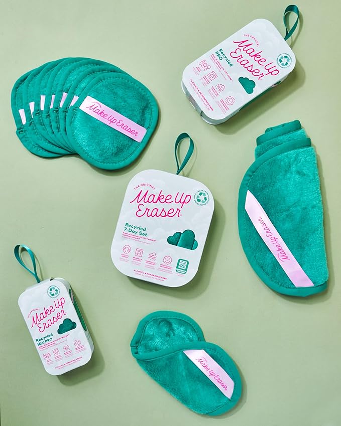 The Original MakeUp Eraser 100% Recycled Mini PRO, Erase All Makeup With Just Water, Including Waterproof Mascara, Eyeliner, Foundation, Lipstick, Sunscreen and More! (Green)