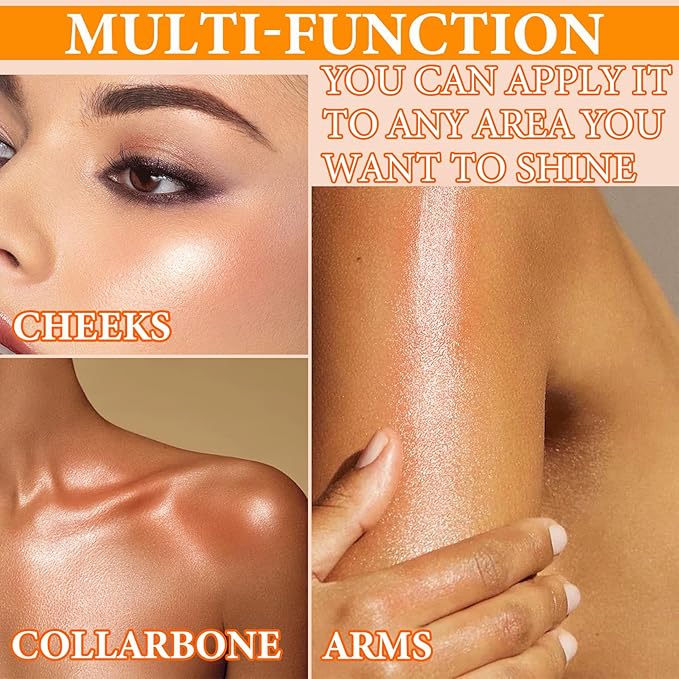 Body Shimmer Oil Luminizer, Face & Body Waterproof Moisturizing Glow Illuminator, Golden Brown Highlighter