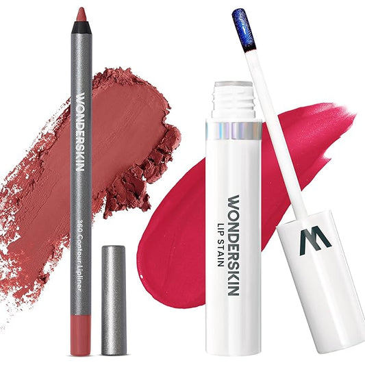 Wonderblading Lip Stain Peel Off Masque (First Kiss) with 360 Contour Lipliner (Ruby)