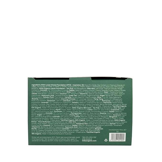 INIKA Organic Foundation Trial Set, Natural Mineral essentials kit, Vegan, Cruelty-Free, Paraben-Free, Rich in Antioxidants and Essential Fatty Acids, Comes in Sustainable Packaging - Tan
