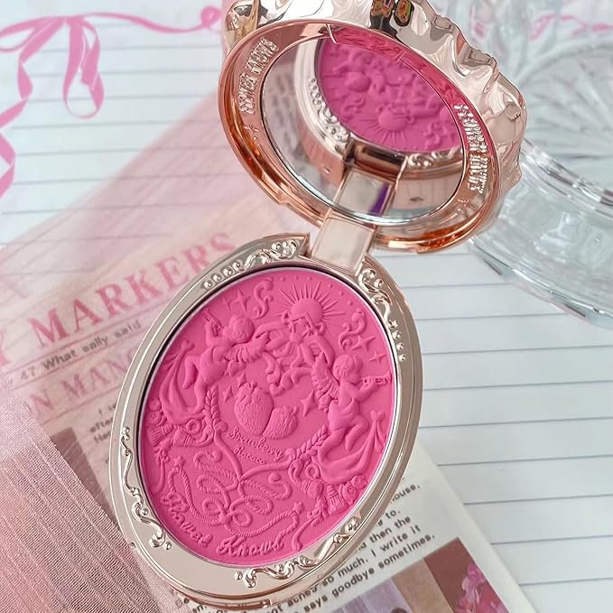 Flower Knows Violet Strawberry Rococo Embossed Blush G02 Little Cranberry+Butterfly Cloud Collar Angled Powder Brush Frosty Wisteria