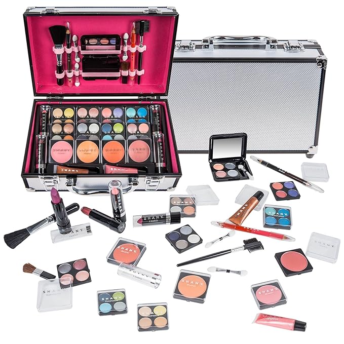 BRAND NAME Carry All Makeup Train Case with Pro Makeup and Reusable Aluminum Case - Silver