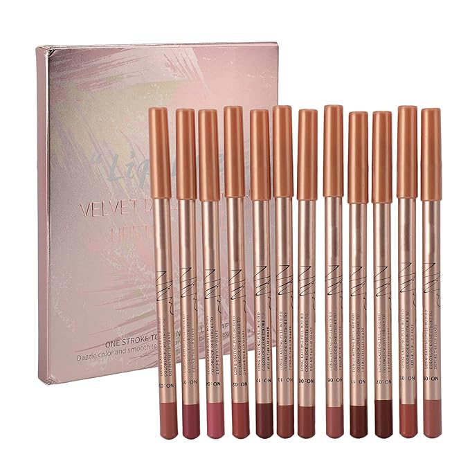 12PCS Long Lasting Lipliner Set High Pigmented, Smudge Proof Lip Makeup Pencil for Daily Use, Silky Smooth Application with 3mm Fine Tip