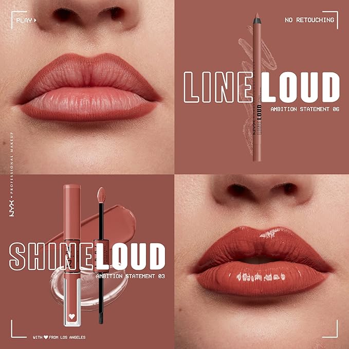 NYX PROFESSIONAL MAKEUP Line Loud Lip Liner, Longwear and Pigmented Lip Pencil with Jojoba Oil & Vitamin E - Ambition Statement (Warm Peach Brown)