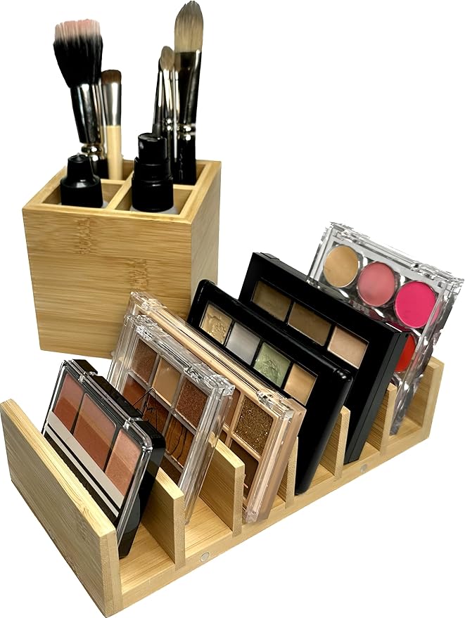 Modular Bamboo Makeup Palette Organizer and Makeup Brush Holder 2-piece Set with MagniLock