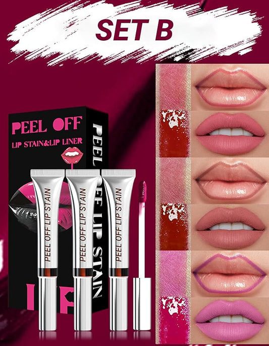 Erinde 3 Colors Peel Off Lip Liner Stain, Long Lasting Waterproof Lip Tattoo, Matte Finish Transfer-Proof Lip Stain for All Day Wear, Highly Pigmented Nude Lip Color, Vegan & Cruelty-Free, Set B