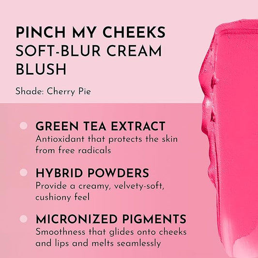 Pinch My Cheeks Soft-Blur Cream Blush - Cherry Pie - Premium Blush with Natural Ingredients to Re-Energize and Protect the Skin While Imparting a Soft, Cloudy Finish - 0.18 oz