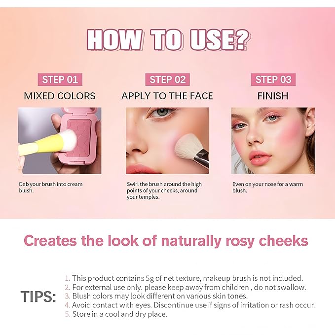 5 Color Powder Blush, Embossed Butter Blush, Matte Powder Makeup Blush for Cheeks
