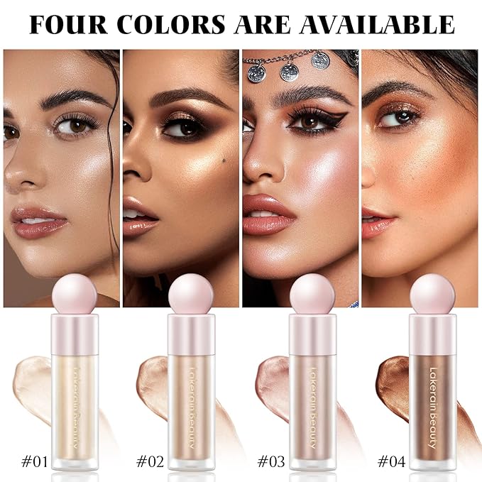 Liquid Highlighter Makeup, Natural Silky Shimmer Finish Liquid Face Highlighter, Highly Pigmented, Lightweight, Blendable, Soft Cream Highlighter For Face (#02 Champagne Shimmer)
