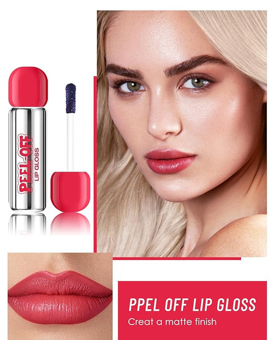 Peel Off Lip Stain, Matte Nude Liquid Lip Stain Peel Off Lip Liner Tattoo Non Stick Lip Gloss, Long Lasting Waterproof Red Lip Tint Lipstick Intense Lip Color Highly Pigmented for Women Lip Makeup-03