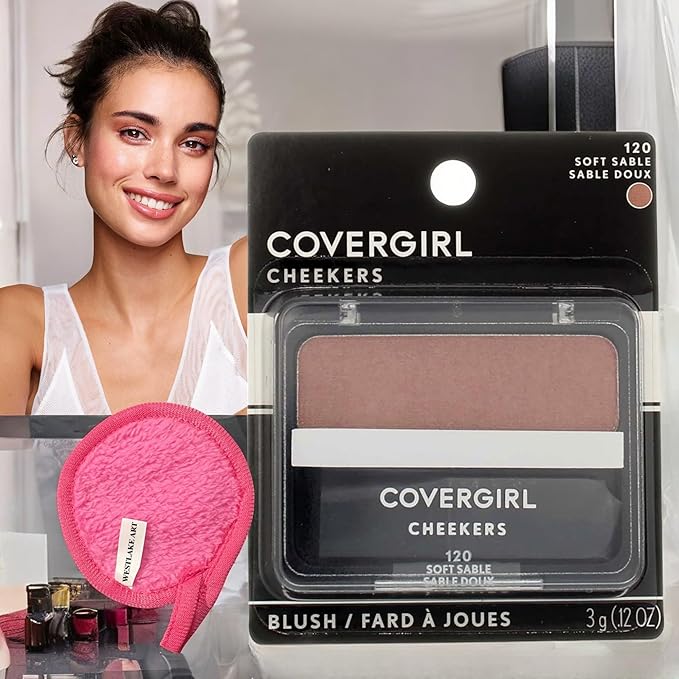 Soft Sable 120 Cheekers Blush, Bundled With Makeup Cleansing Cloth - Real Radiant Powder Blush For Cheeks, Face Makeup Enhancer, Portable Mini-Compact Cheek Blush (Pack of 4)