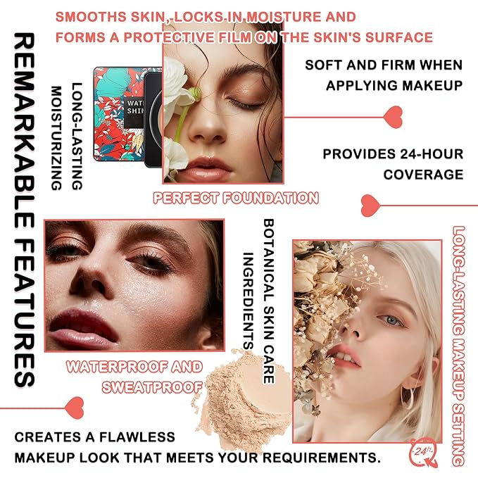 Mushroom Head Air Cushion CC Cream Full Coverage Liquid Foundation,Oil Control Concealer Lasting Moisturizing BB Cream,Loose Setting Face Powder Moisturizer Base Primer Makeup with Makeup Sponge