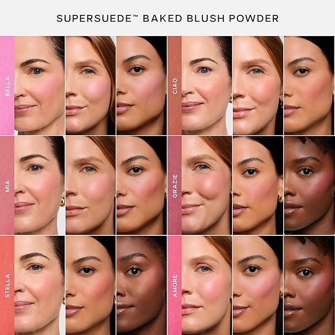 Saie SuperSuede Baked Blush - Talc-Free Powder Blush for All Day Wear - Enriched with Plant-Derived Squalane + Glycerin to Help Moisturize Dry Skin - Mia (.01 Ounce)