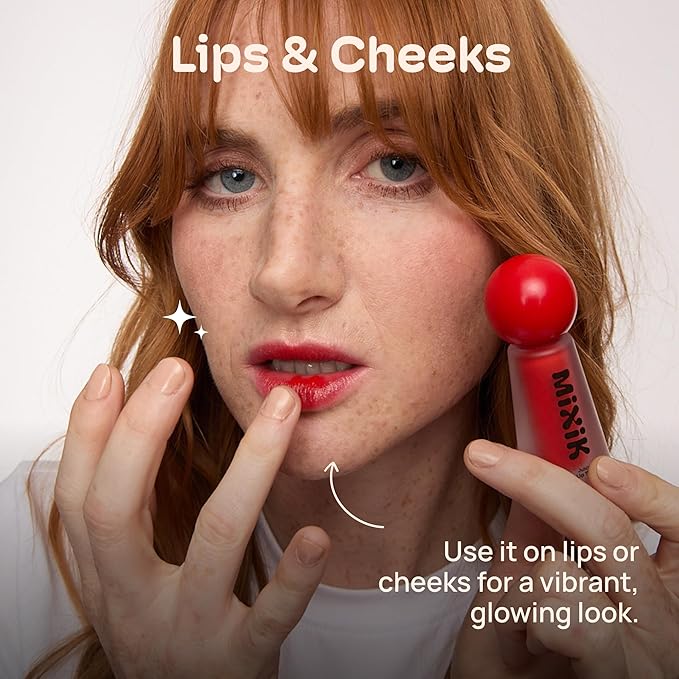 MIXIK Juicy Lip Tint, Hydrating Water-Based Lip Stain and Gloss that feels light and fresh for Dewy and Radiant lips, Formulated with Blue Agave Extract for long lasting Moisturizing (Vivid Coral)