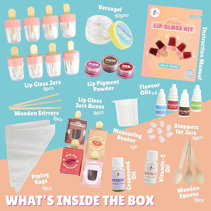 Lip Gloss Making Kit with Natural Ingredients - Make Custom Glosses with Essential Oils & Vitamin E - Educational STEM Craft Gift for Girls