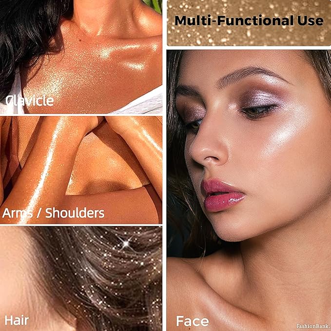 Body Shimmer Powder, Glitter Highlighter for Face, Liquid Highlighter Blush Body Glow Shimmer Powder Fairy Brightening Makeup Stick for Eyes, Hair (Pink, 1.13 Oz)