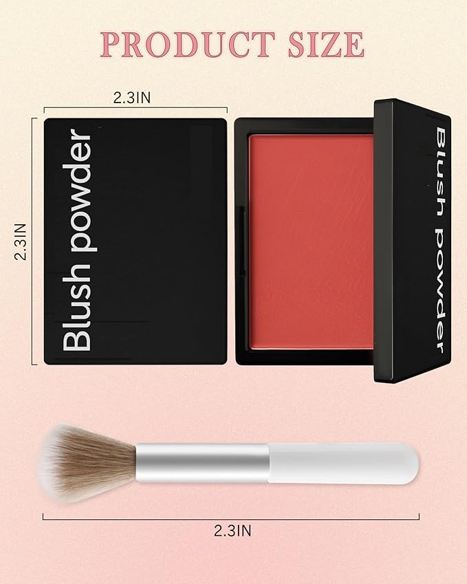 Matte Blush Powder for Cheeks,Contour Blusher Palette with Brush,High Pigment Lightweight Buildable Color, Waterproof Long-lasting Facial Makeup,Mother's Day Gifts for Women Girl-08# Ambience Red