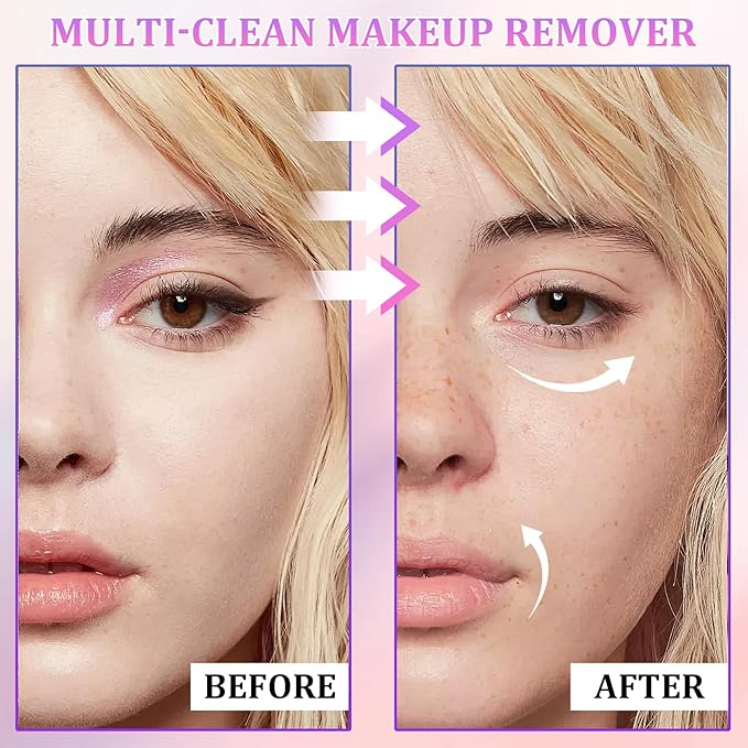 Deep Cleansing Gentle Makeup Remover Cleansing Water Kit with Soft Makeup Remover Cotton Pads for All Skin Types,Hydrating Facial Cleanser Make Up Micellar Remover Liquid for Women and Men