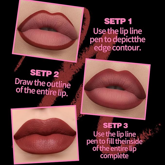 Purple Lip Liner Long Lasting, Lip Liner & Lipstick Combo, Gradient 2-in-1 Waterproof Rich, Antique Rose Chestnut Nude Dark Brown Matte Smooth Lip Shaped Lipstick for Women, 07# Fearless