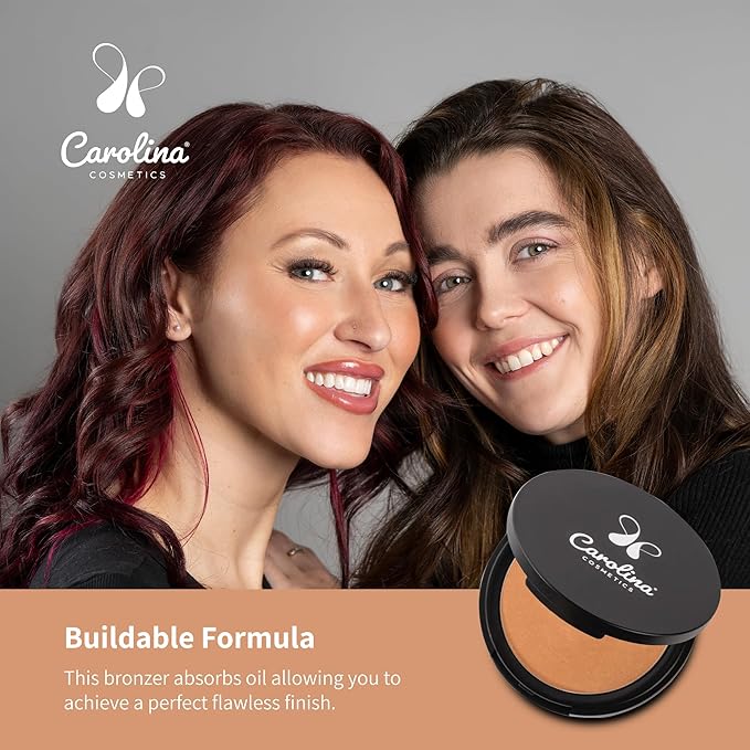 Pressed Powder Bronzer in Caro In Cairo Shade Plant-Based - Matte Finish - Vegan, Non-GMO - Rice Powder, Jojoba Oil - 0.42 oz