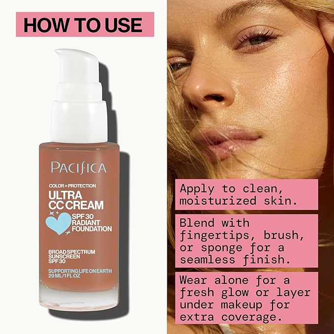 Pacifica Ultra CC Cream Radiant Foundation SPF 17 - Warm-Tan – Medium Coverage Color Correcting Foundation, Dewy Finish, Mineral SPF, 1 oz