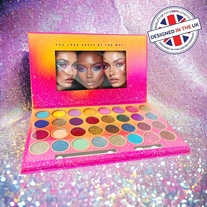 32 Colours Glitter Eyeshadow Palette, Make-Up Palette, Face and Body Glitter, glitter tattoos, festival accessories, Glitter Artistry Palette, Eye Shadow pallets for Women Girls Kids