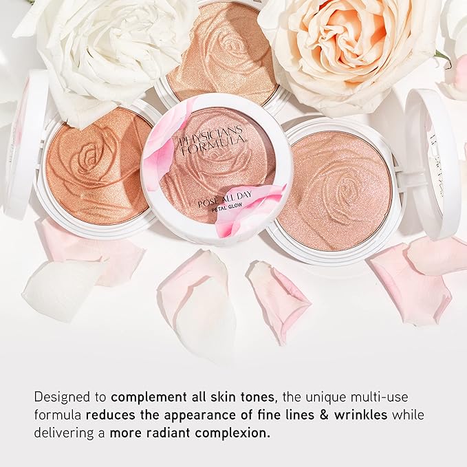 Physicians Formula Rosé All Day Highlighter Blush Face Powder, Blush Petal Glow, Shimmering Rose, Dermatologist Tested, Clinicially Tested (Pack of 2)