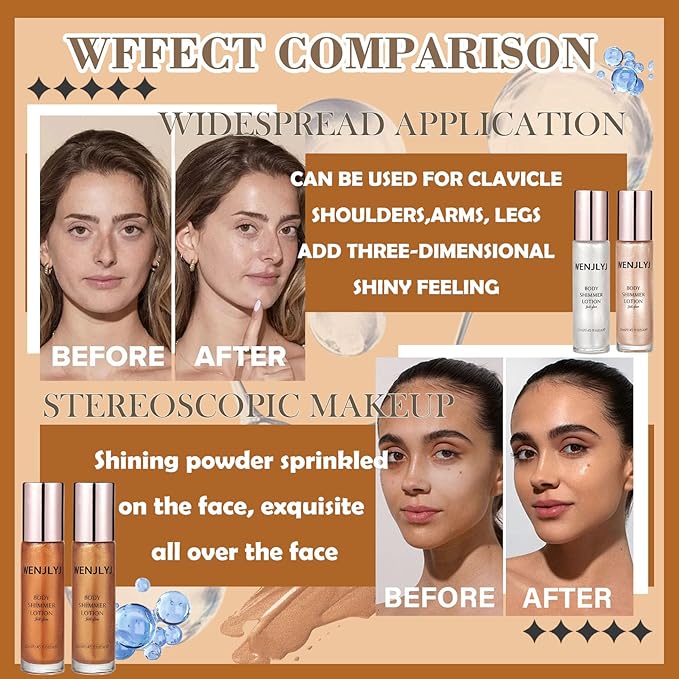 Body Shimmer Oil Set,Waterproof Body Glitter Oil for Face & Body,High Glossy Long Lasting Moisturizing Body Luminizer Glow,Multi-purpose Body Glitter Oil Liquid Illuminator Highlighter(4 Pcs)