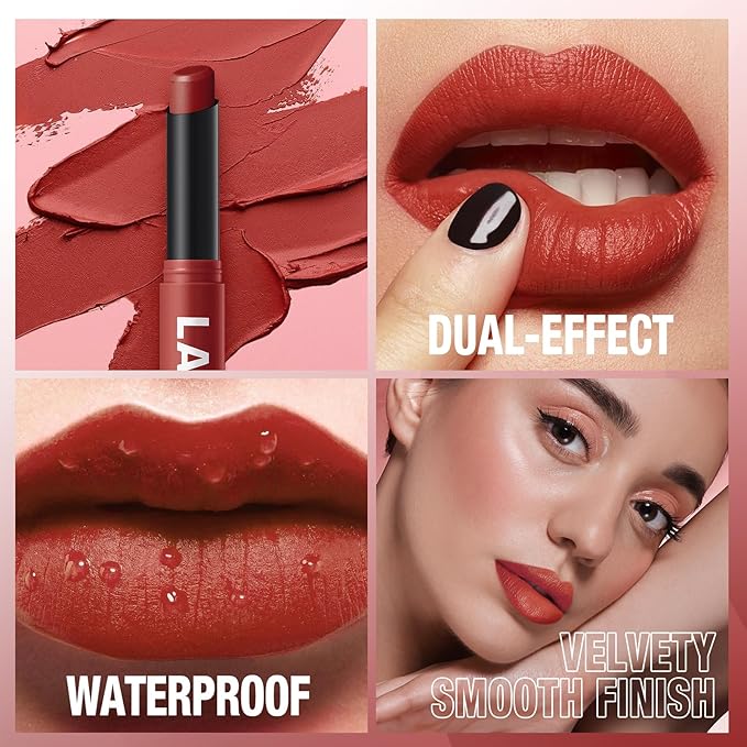 Jolilab 3 Pcs Velvet Matte Lipstick Nude Matte Soft Dark Color Stick Waterproof Long-Lasting Non-Stick Cup High Pigmented Lip Stick Lip Balm Beauty Cosmetics Gift for Girls(10#+11#+12#
