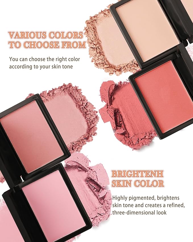 Matte Blush Powder for Cheeks,Contour Blusher Palette with Brush,High Pigment Lightweight Buildable Color, Waterproof Long-lasting Facial Makeup,Mother's Day Gifts for Women Girl-08# Ambience Red