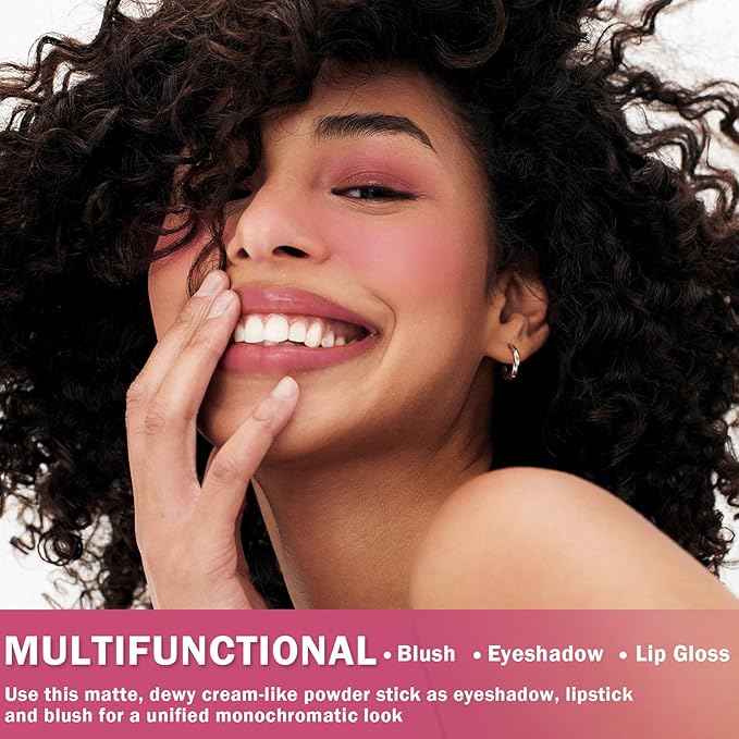 Cream Blush Stick Multi-use Blush Makeup Stick for Cheeks and Lips Blendable and Buildable Color Matte & Dewy Finish Lightweight Long Lasting(03 QUARTZ ROSE)