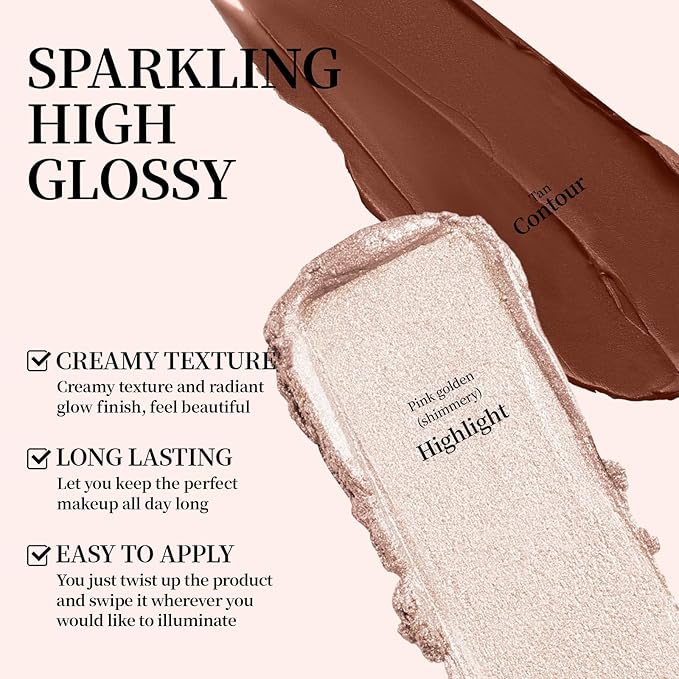 Duo Eye Highlighter & Face Concealer Pencil 2 in 1 Cream Brow Brightener Contour Cone Tip Pen Shimmer Inner Corner Eye Luminizers Creamy Matte Bronzer Cosmetics Stick for Eye Face Makeup