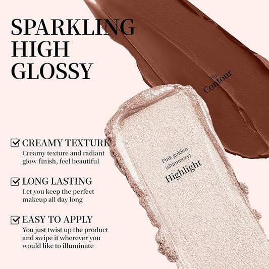 Duo Eye Highlighter & Face Concealer Pencil 2 in 1 Cream Brow Brightener Contour Cone Tip Pen Shimmer Inner Corner Eye Luminizers Creamy Matte Bronzer Cosmetics Stick for Eye Face Makeup