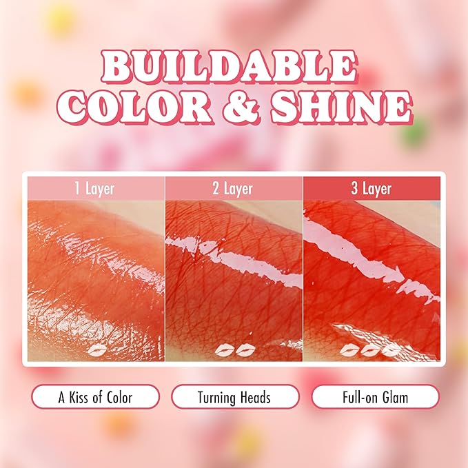 Peach C Jelly Beam Tint - Long Lasting Korean Lip Tint Stain Plumping Jelly Lip Gloss - Lightweight, Moisturizing & Buildable Lip Makeup Jelly Tint Blush with Vitamin E (Energy Pop, 0.07 oz)