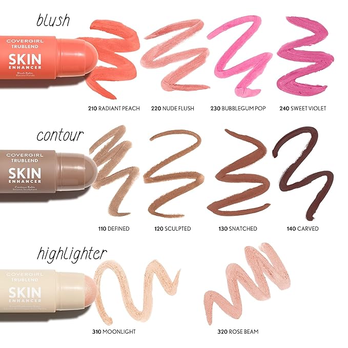 CoverGirl Trublend Skin Enhancer Contour Stick Balm, 110 Defined, Vegan Formula, Easy to Use, Glides on Effortlessly, Non-Greasy, Doesn't Crease, 0.21oz