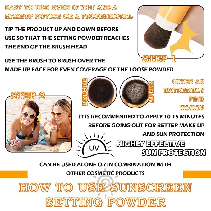 Mineral Sunscreen Setting Powder SPF50 PA++ for Face,Long-Lasting Oil Control Sunscreen Brush Powder,Matte Transparent Facial Powder Sunscreen,All Skin